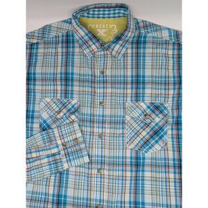 Twenty X Long Sleeve Button Shirt Mens Size Large Blue Plaid Western Pearl Snap‎